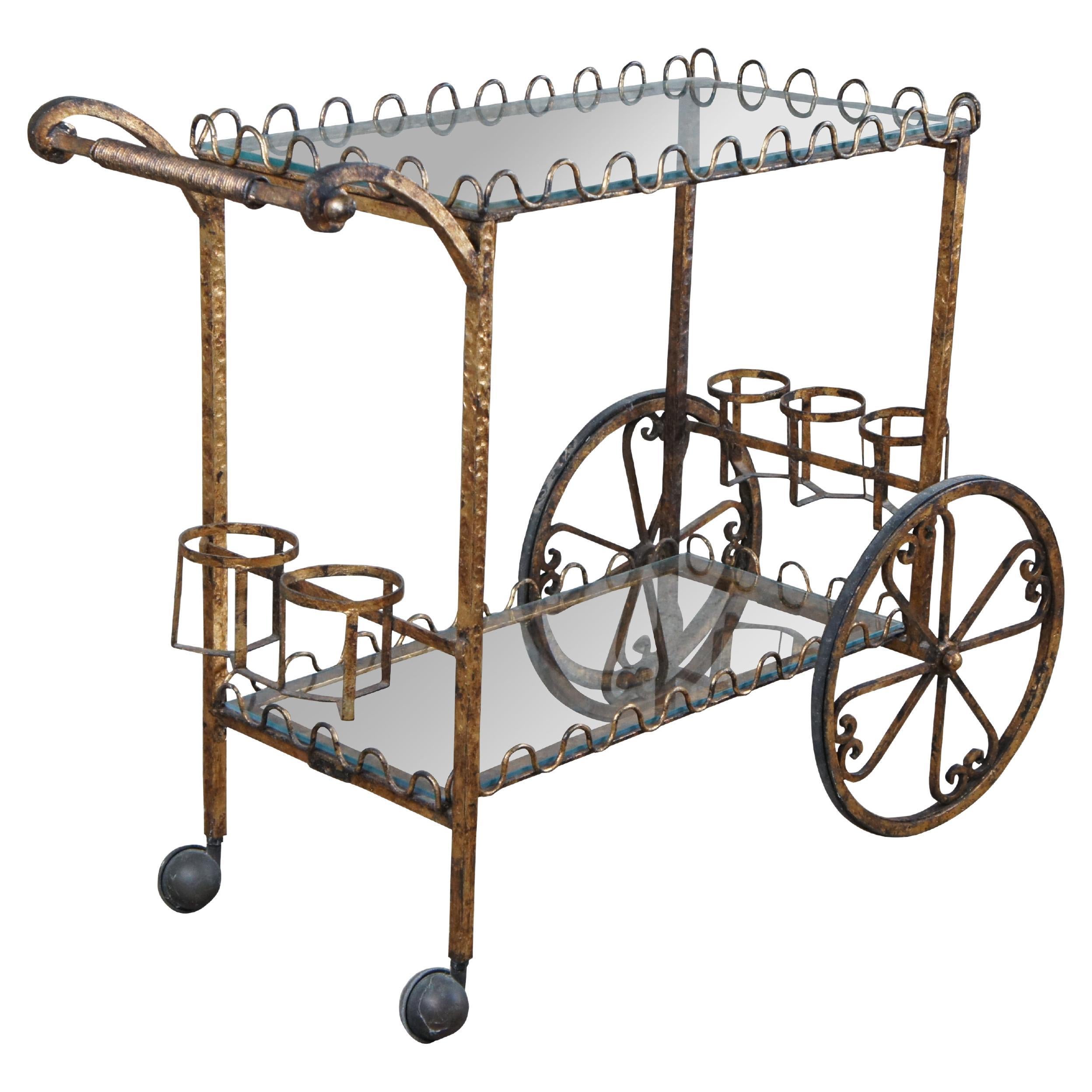 Neoklassizistischer Hollywood-Regency-Barwagen/Rollwagen/Träger aus vergoldetem Eisenglas, Vintage