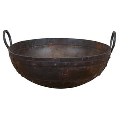 Large Indian Two Handle Iron Kadai Fire Pit Cooking Frying Bowl Pot Wok 22"