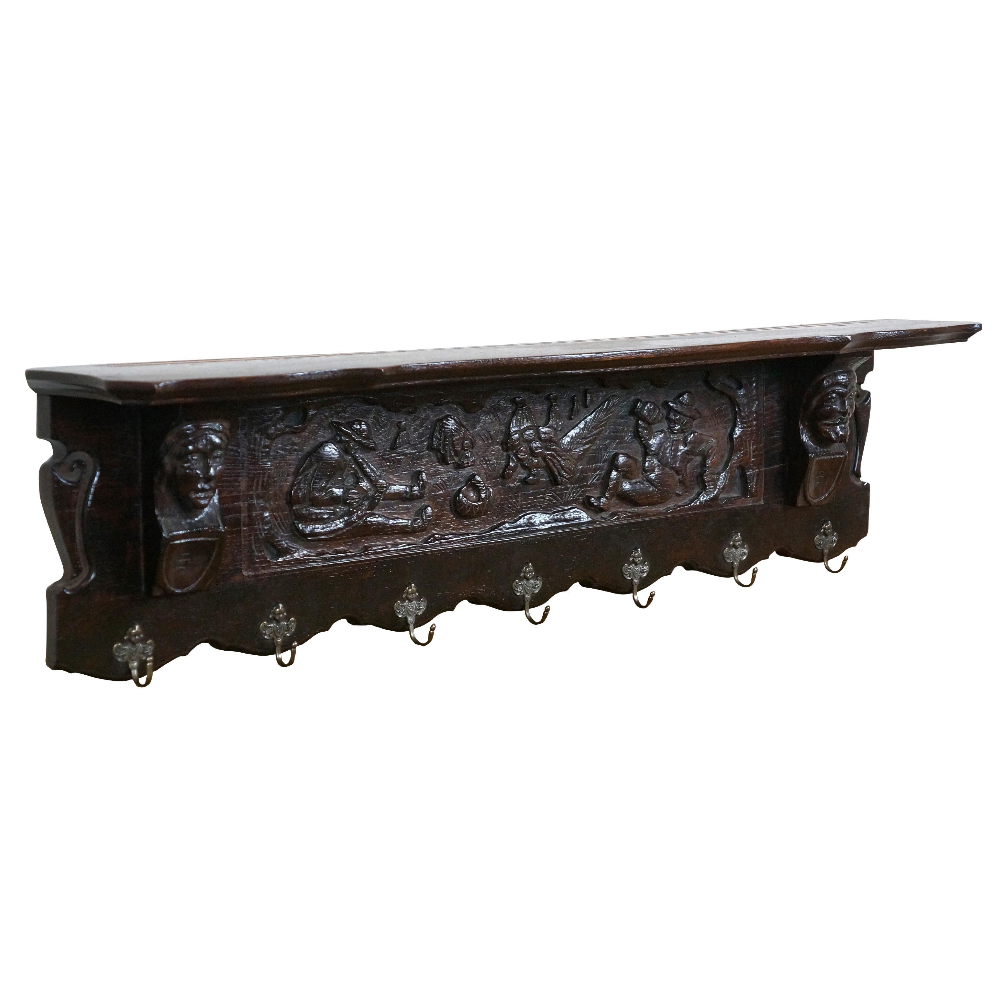 Belgischer Wandbehang aus geschnitzter Eiche, Flur-Regal-Mantel, Baumhut-Regal 43"