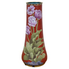 Maitland Smith Red Floral Chinese Cloisonne Mantel Vase Urn 12"