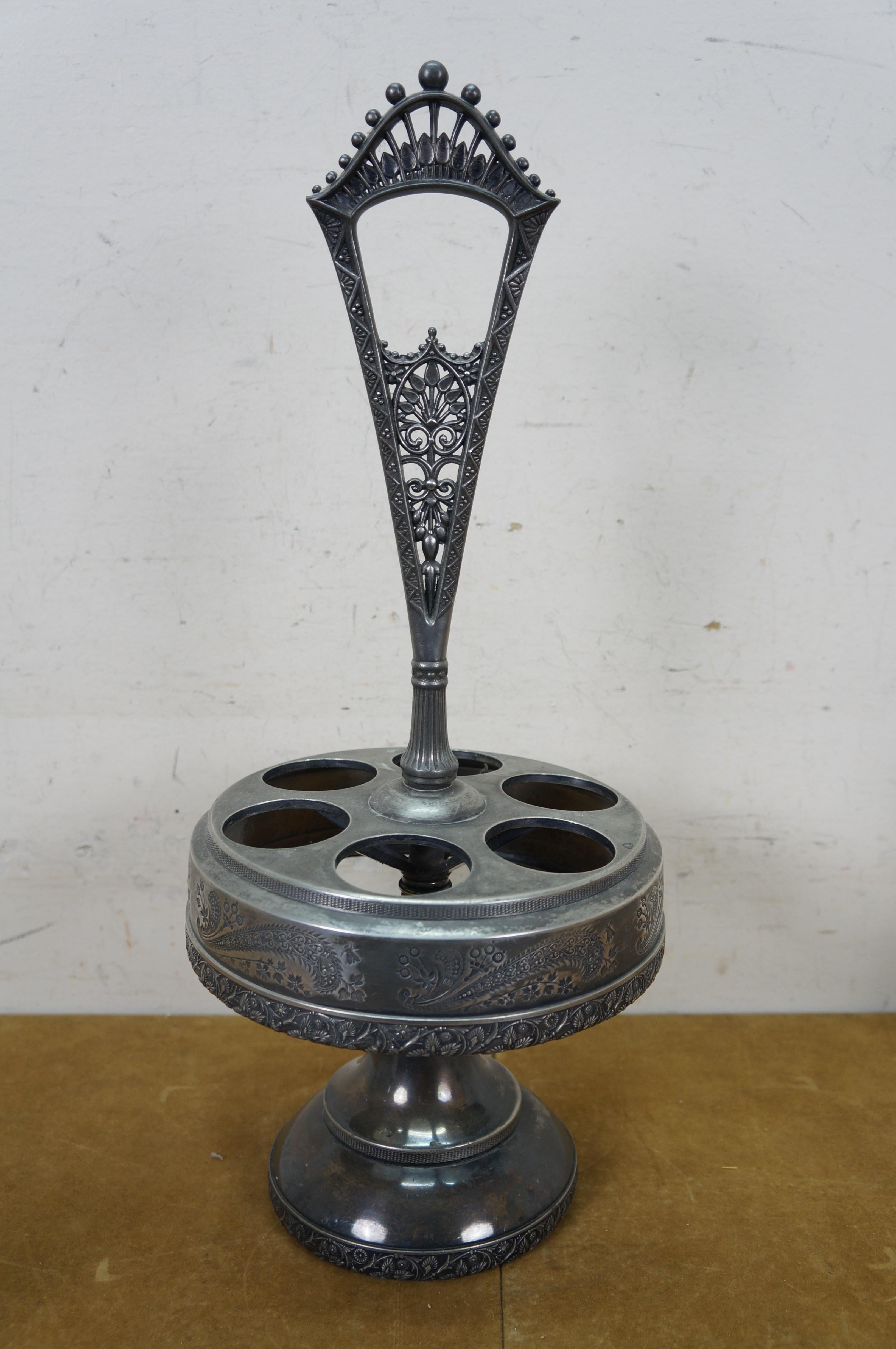 Antike viktorianische Silber Platte Floral geätzt rotierende Cruet Condiment Set 19
