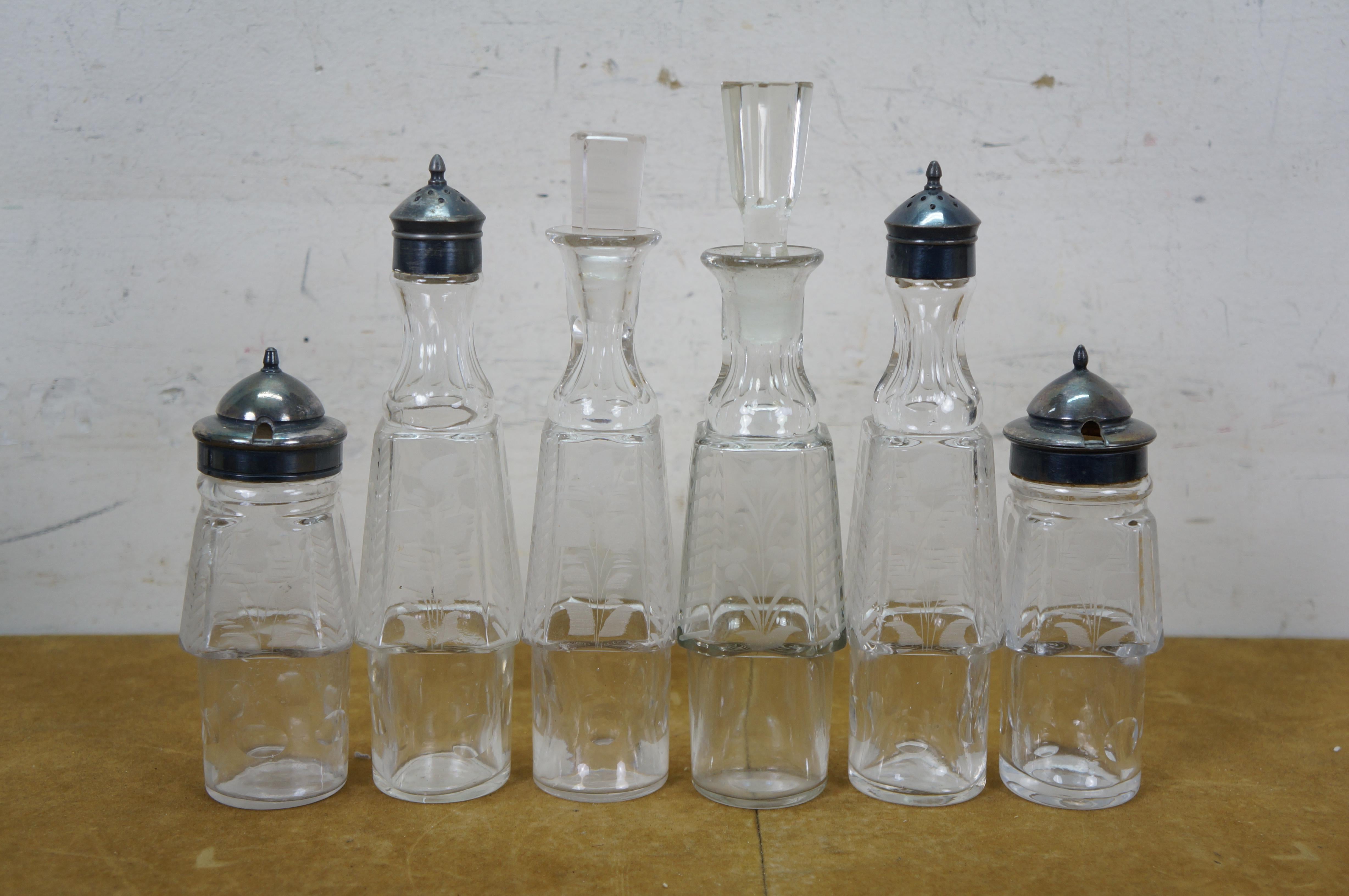 Antike viktorianische Silber Platte Floral geätzt rotierende Cruet Condiment Set 19