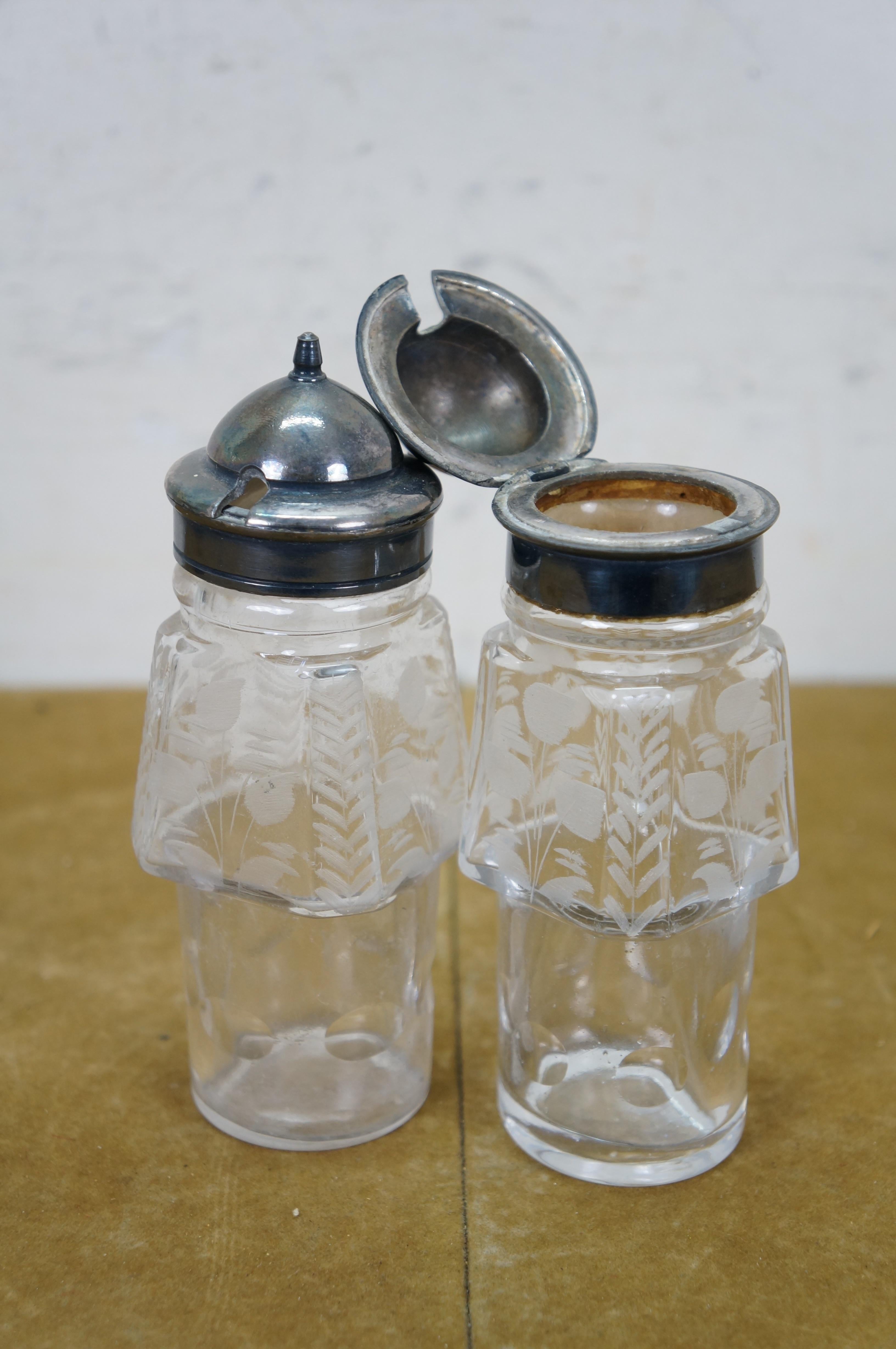 Antike viktorianische Silber Platte Floral geätzt rotierende Cruet Condiment Set 19