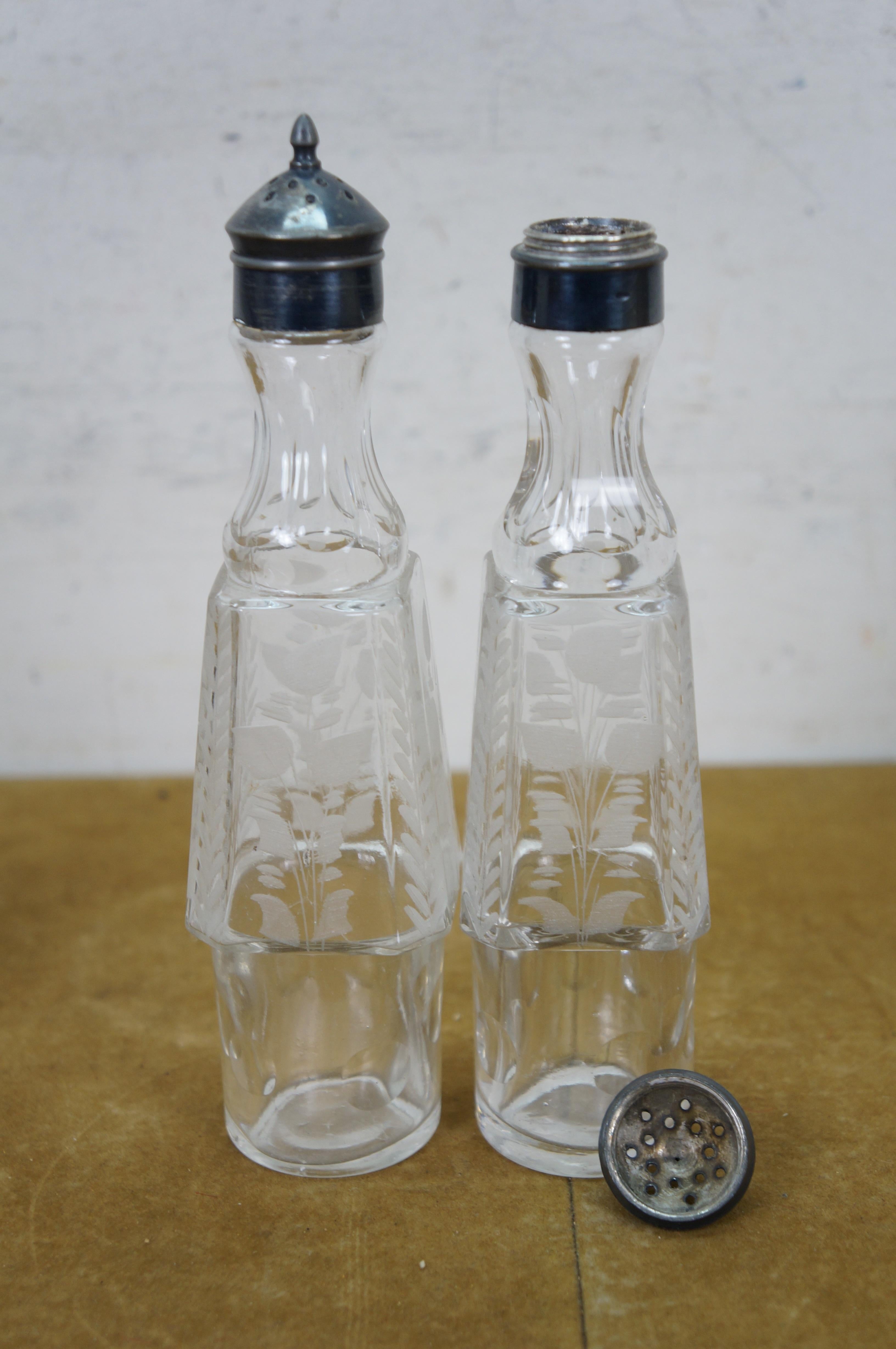 Antike viktorianische Silber Platte Floral geätzt rotierende Cruet Condiment Set 19