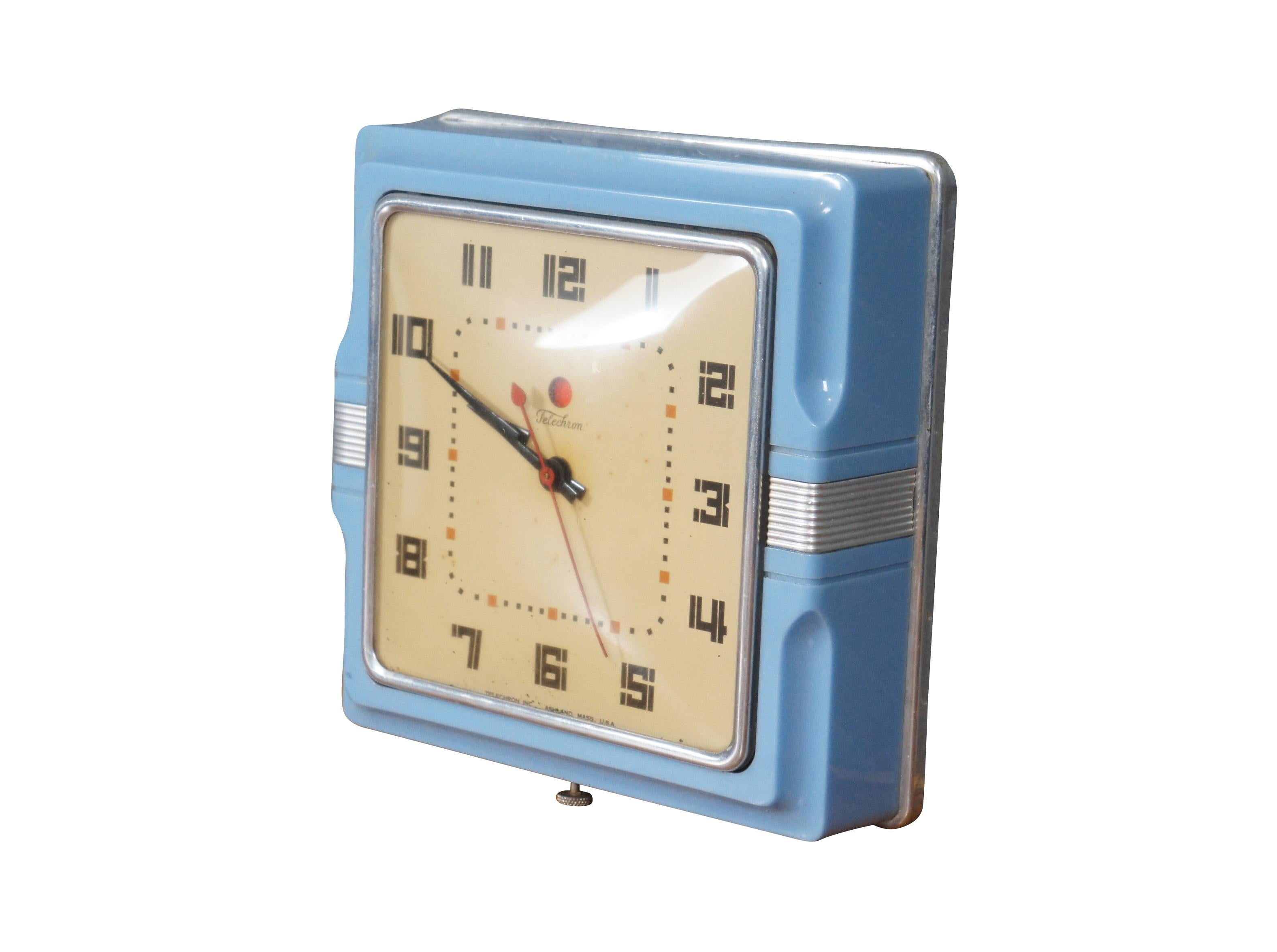 Art Deco Mid Century Telechron 2H11 Electric Baby Blue Bakelite Kitchen Wall Clock 7