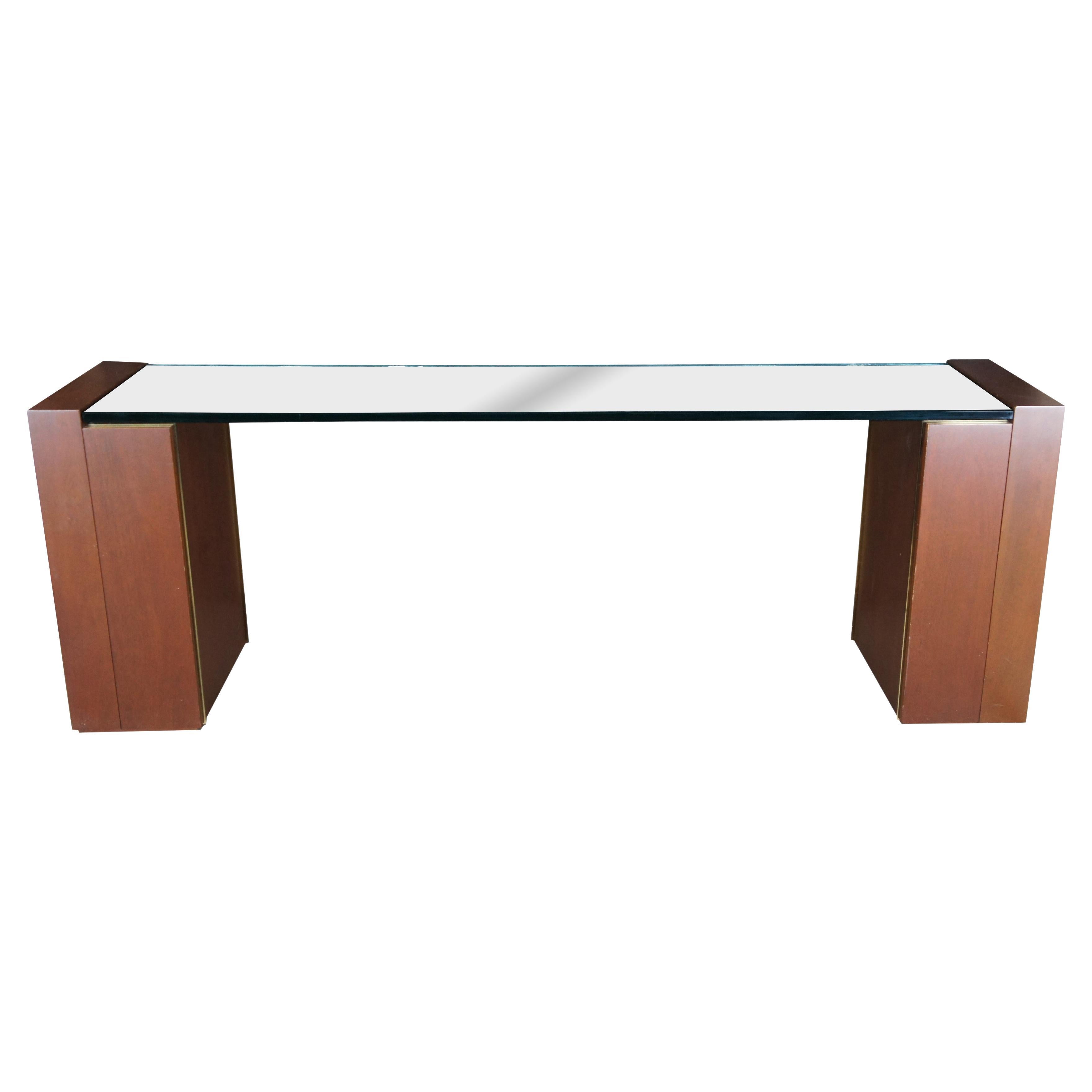Large Post Modern Mahogany & Polished Glass Console Hall Sofa Table Sideboard For Sale