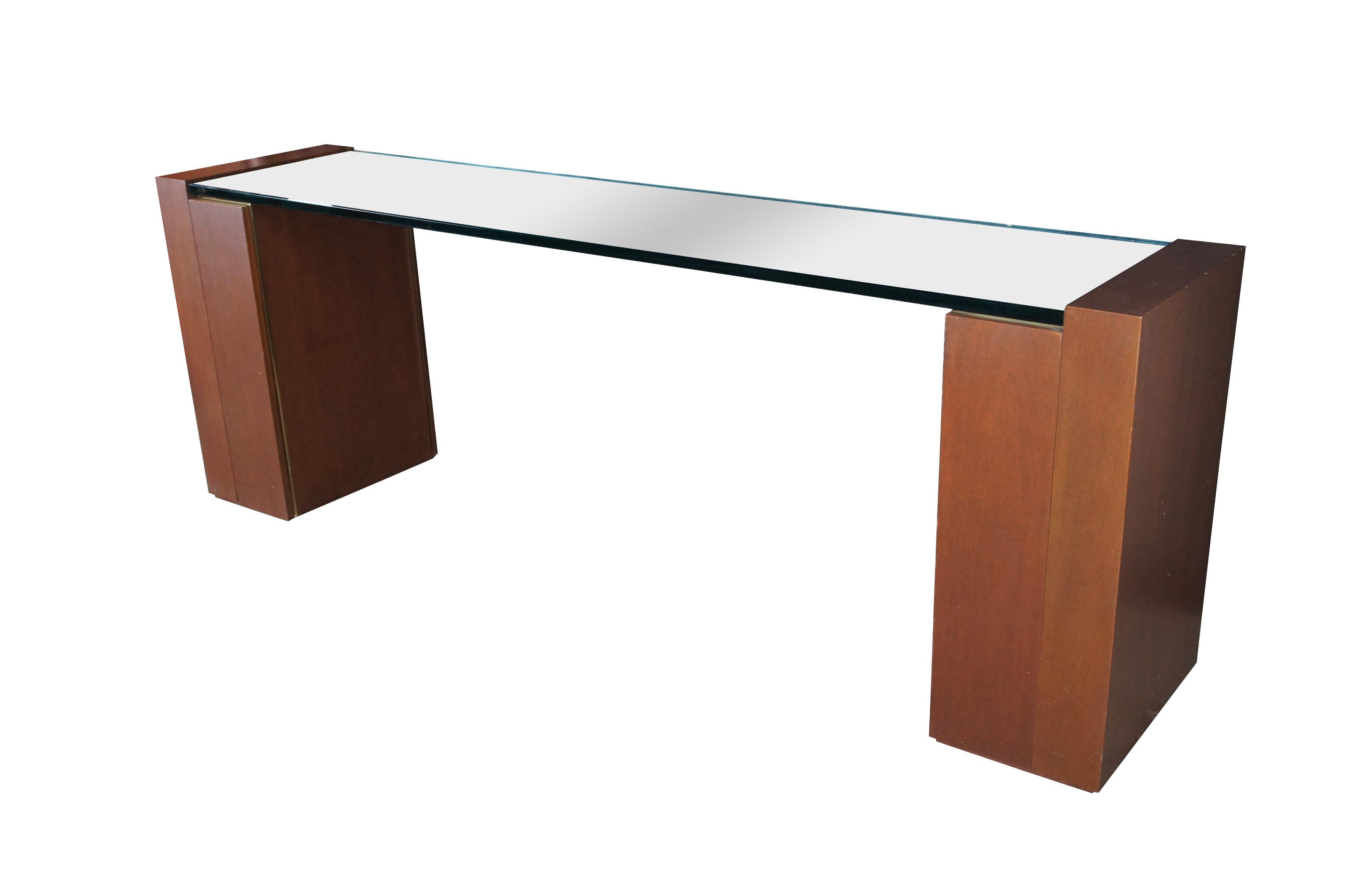 Post-Modern Large Post Modern Mahogany & Polished Glass Console Hall Sofa Table Sideboard For Sale