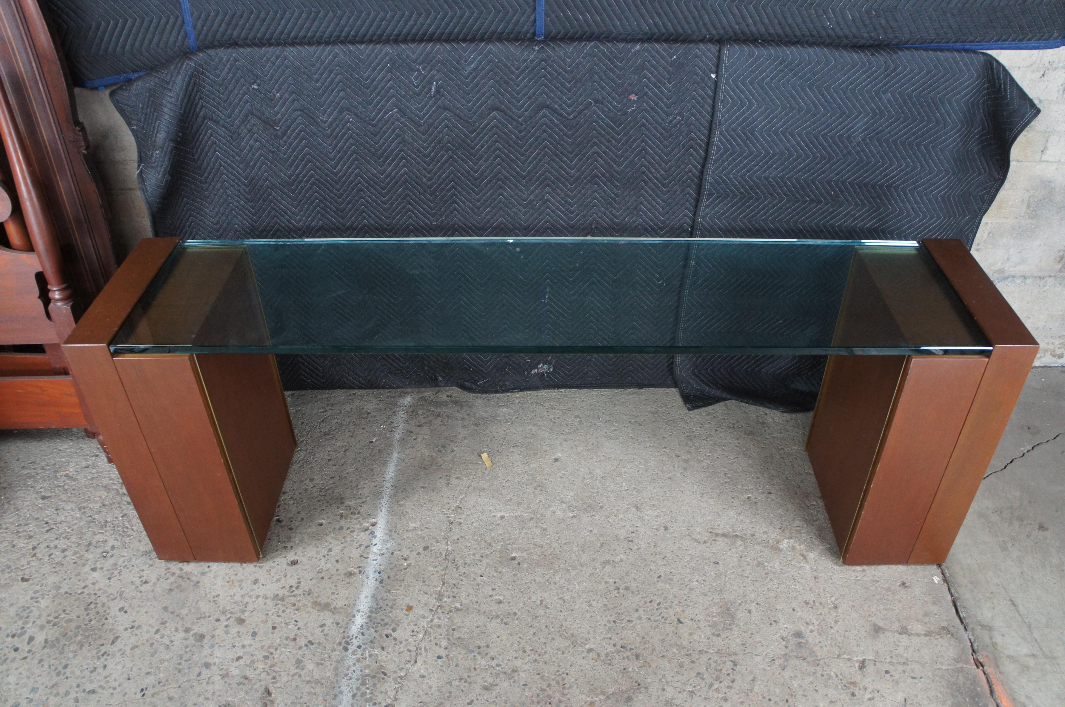 20th Century Large Post Modern Mahogany & Polished Glass Console Hall Sofa Table Sideboard For Sale