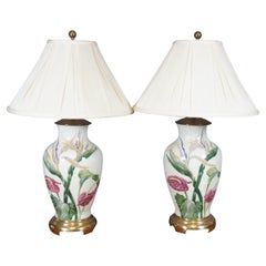 2 Wildwood Pamela Shirley Hand Painted Tropical Flower Table Lamps 31"