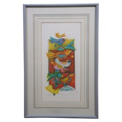 Judith Bledsoe Signed Charm of Finches Stacked Birds Lithograph Print 29"