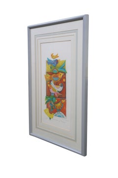 Litografia firmata da Judith Bledsoe "Charm of Finches Stacked Birds", 29"