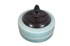 Vintage Maitland Smith Porcellana Chinoiserie Celadon con coperchio Whatnot Trinket Dishishish
