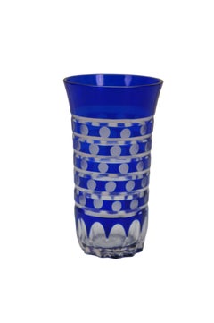 5 Bohemian Blue Cut to Clear Crystal Polka Dot Shot Glasses Tumblers 4"