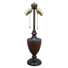 Mid-Century Modern Turned Walnut Dual-Socket Urn Table Lamp with Pull Chains