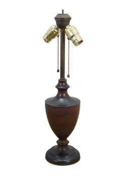 Mid-Century Modern Turned Walnut Dual-Socket Urn Table Lamp with Pull Chains