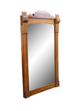 Antique Victorian Eastlake Walnut Hanging Mirror with Carved Scalloped Pediment