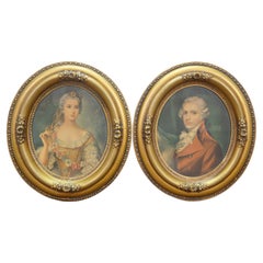2 portraits ovales vintage français : Sophie et Louis Dauphin de France, 18"