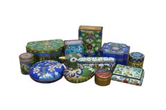 11 Vintage Enameled Cloisonne Trinket Keepsake Pill Match Boxes