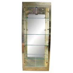 Vintage Hollywood Regency Brass & Glass Curio Display Cabinet Vitrine MCM 80"