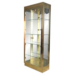 Vintage Hollywood Regency Brass & Glass Curio Display Cabinet Vitrine MCM 80"