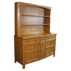 Vintage Jacobean Spanish Revival Oak Welsh Dresser Buffet & Hutch Cupboard 68"