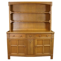 Vintage Jacobean Spanish Revival Oak Welsh Dresser Buffet & Hutch Cupboard 68"