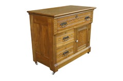 Antique Victorian Era Carved Oak Washstand Cabinet Bedside Chest Console Table
