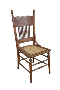 8 Antique Victorian Revival Carved Oak Pressback Dining Chairs Cane Seat Cushion