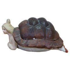 Antique German Victorian Naughty Lady in Tortoise Shell Vanity Box Figurine