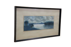 Romanian László Balogh Signed Impressionist Pastel Lake Landscape Painting 37"