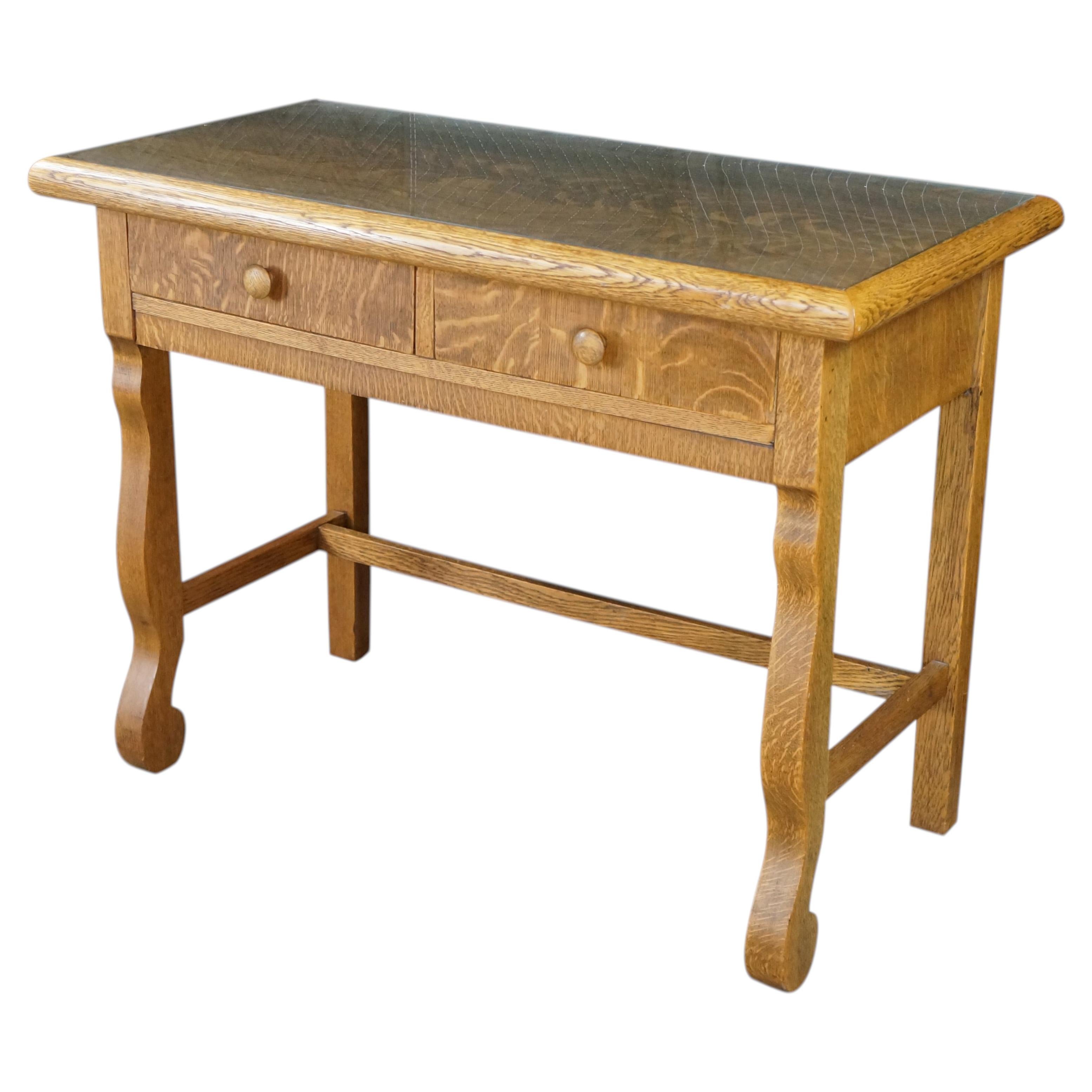 Antique American Empire Style Quartersawn Oak Library Table Console Writing Desk For Sale
