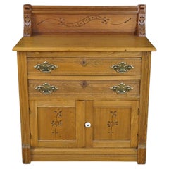 Antique Victorian Eastlake Carved Oak Parlor Cabinet Washstand Commode Chest 30"