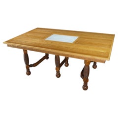 Antique American Victorian Arts & Crafts Quartersawn Oak & Marble Dining Table