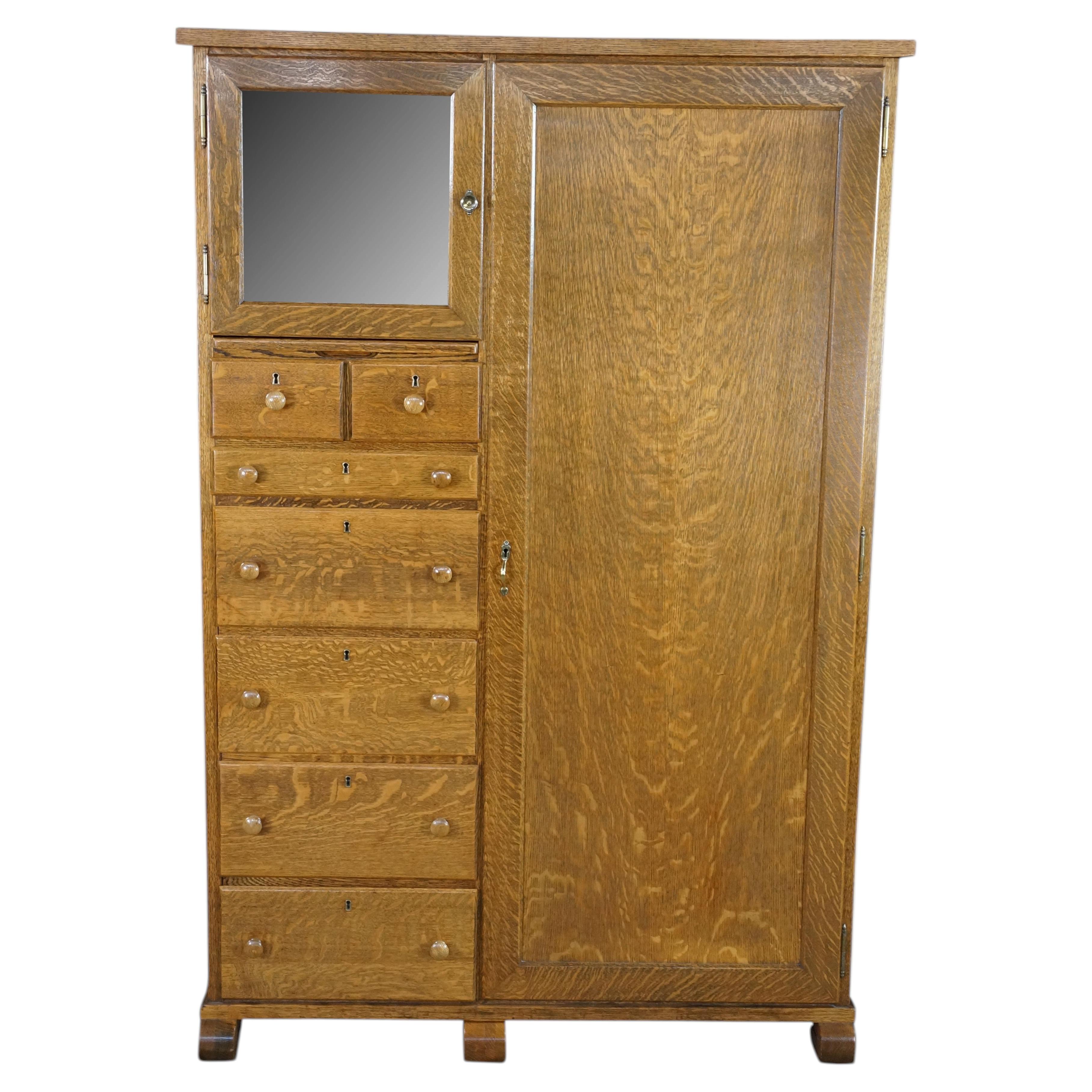 Antique American Empire Style Quartersawn Oak Chifferobe Wardrobe Dresser Closet