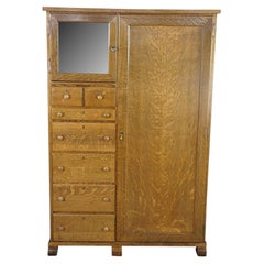 Antique American Empire Style Quartersawn Oak Chifferobe Wardrobe Dresser Closet