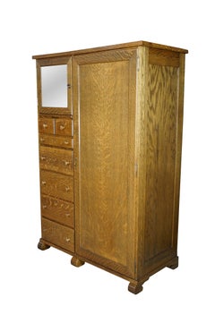 Antique American Empire Style Quartersawn Oak Chifferobe Wardrobe Dresser Closet