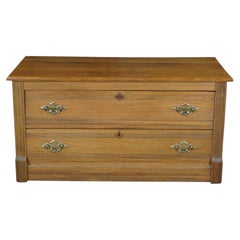 Antique Victorian Oak Two Drawer Lowboy Dresser Blanket Chest TV Console Bench