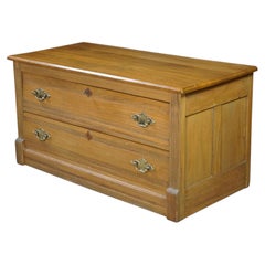Antique Victorian Oak Two Drawer Lowboy Dresser Blanket Chest TV Console Bench