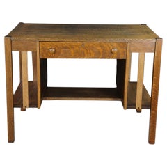 Antique Mission Arts Craft Quartersawn Oak Library Bookcase Table Desk Inkwell