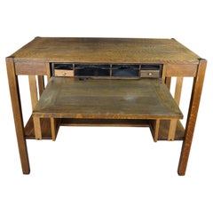 Antique Mission Arts Craft Quartersawn Oak Library Bookcase Table Desk Inkwell