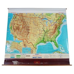 Original Mid Century Cram’s Pull Down US School Map USA Wall Map Geography 63"