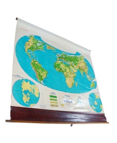 Mid Century Cram's Physical Political World Pull Down Map Classroom Wall Map 64"