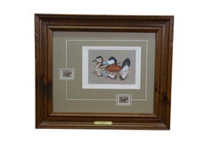 4 Ducks Unlimited Federal Duck Signed Stamp Prints Brass Plaque Pine Frame 25"