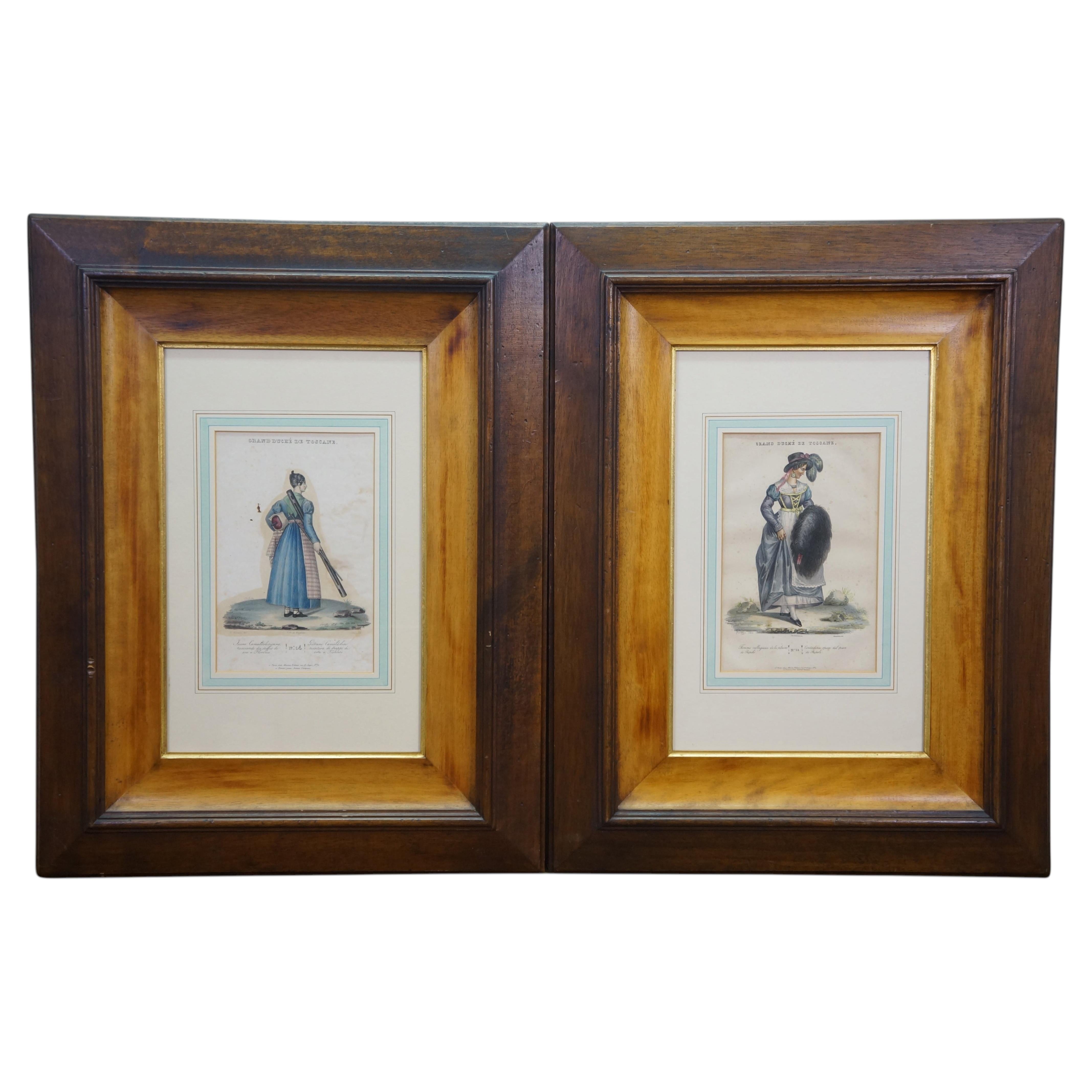 Antique French 1820s Collection of Tuscan Fashion Costume Engravings 26"