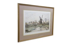 Antique 1886 Fred Slocombe Surrey England Windmill Landscape Etching 37"