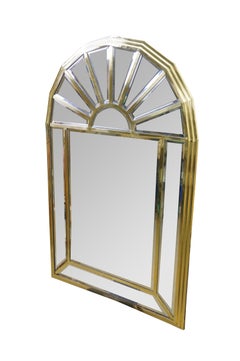 Mid Century Hollywood Regency Arched Brass Palladian Beveled Mirror 44"