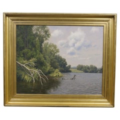 Lewis Bryden Green Meadow Bend Plein Air Landscape Oil Painting 38"