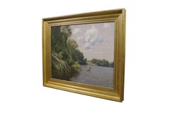 Lewis Bryden Green Meadow Bend Plein Air Landscape Oil Painting 38"