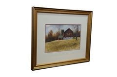 Thomas Puschock November Afternoon Action Fair Barn Watercolor Painting 23"