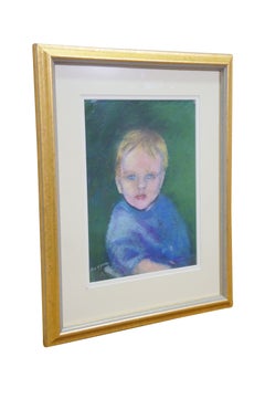 Vintage Original Pastel Portrait Painting of a Young Boy 17"